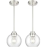 Audickic Pendant Lights Kitchen Island 2 Pack, 7" Modern Brushed Nickel Hanging Lights Fixtures with Clear Glass Globe Shade,