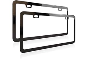 Deselen Black License Plate Frame, Metal Thin Stainless Steel with 2 Holes Screw Cap, 2 Pack (Black)