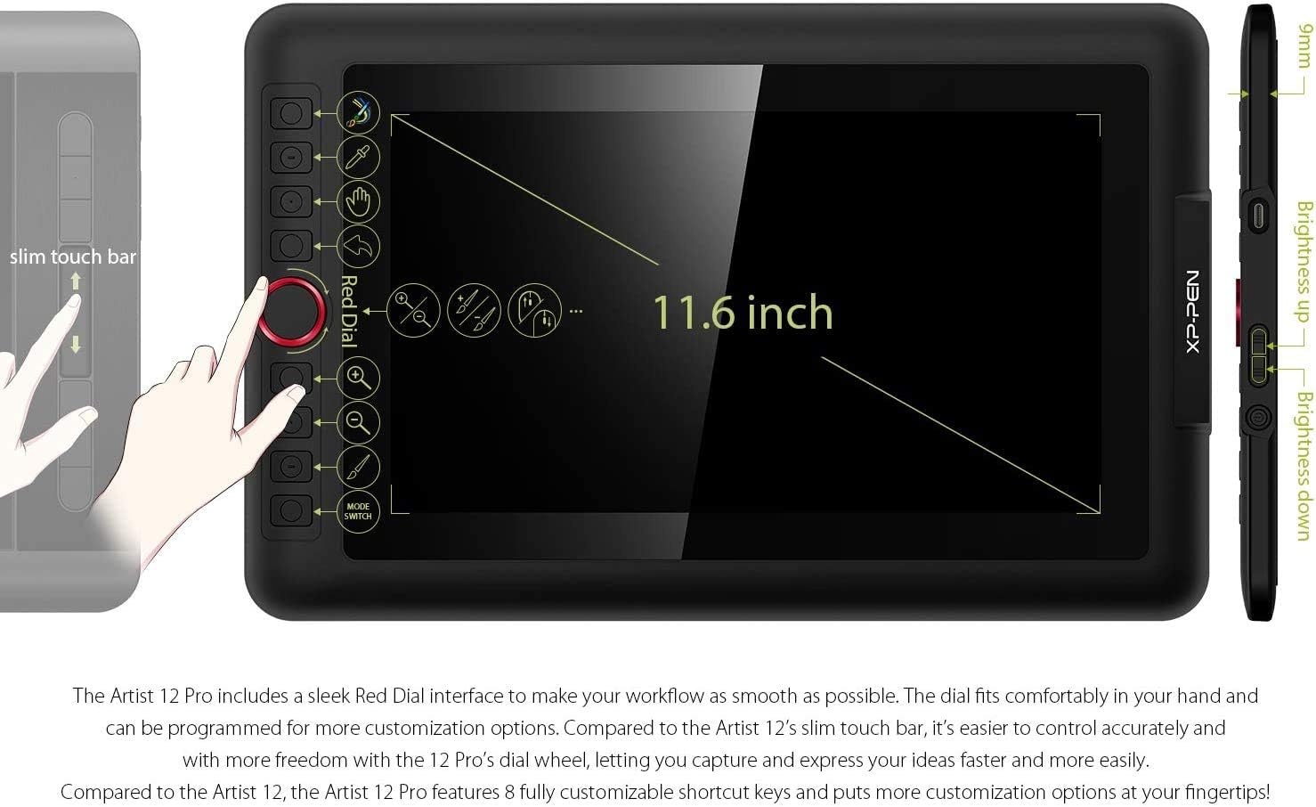 XP-PEN Artist12 Pro 11.6 Inch Drawing Monitor Pen Display Full-Laminated Graphics Drawing Tablet with Tilt Function Battery-Free Stylus and 8 Shortcut Keys(8192 Levels Pen Pressure and 72% NTSC): Computers & Accessories
