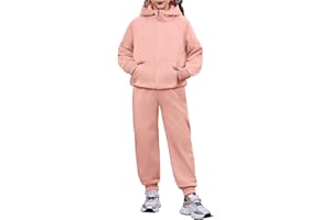 Arshiner Girls 2 Piece Outfit Drop Shoulder Zip Up Hoodies and Sweatpant Clothing Set with Pockets