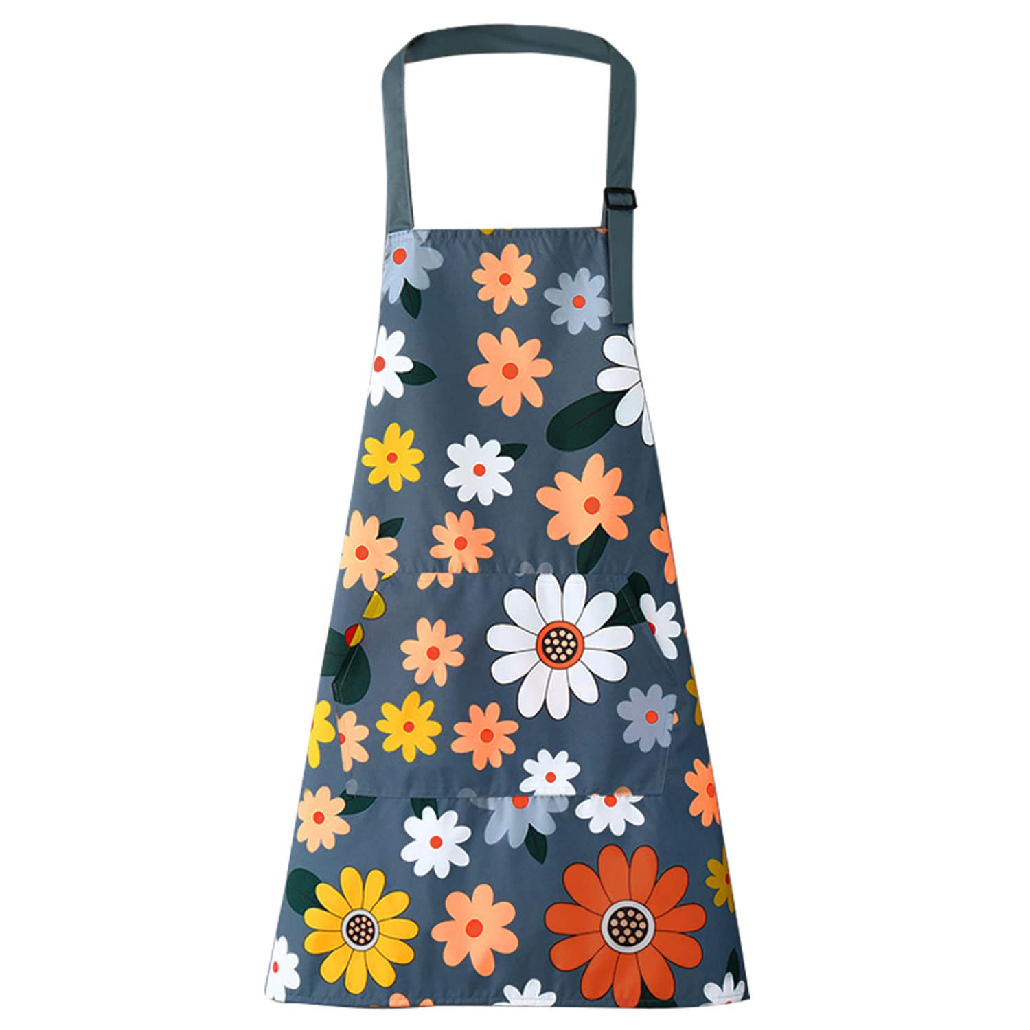 LECTNORE Floral Kitchen Apron for Women, Adjustable Waterproof Cooking Apron with Pocket for Baking and Gardening