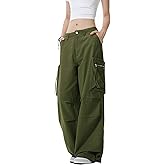 WZIKAI Womens Parachute Cargo Pants Y2K Baggy Cargo Pants Wide Leg Casual Joggers with Pockets