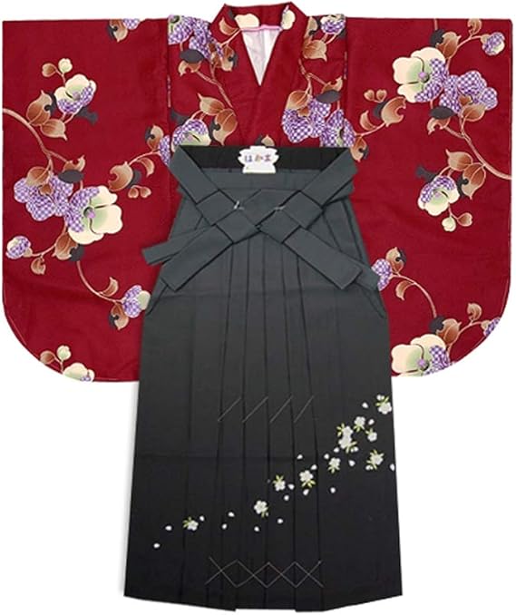 Amazon 袴セット 卒業式 レディース Sサイズ 短尺 モダン柄の小振袖 二尺袖の着物 とぼかし刺繍袴のセット 購入 エンジ 椿 Kns763gsn 着物 通販