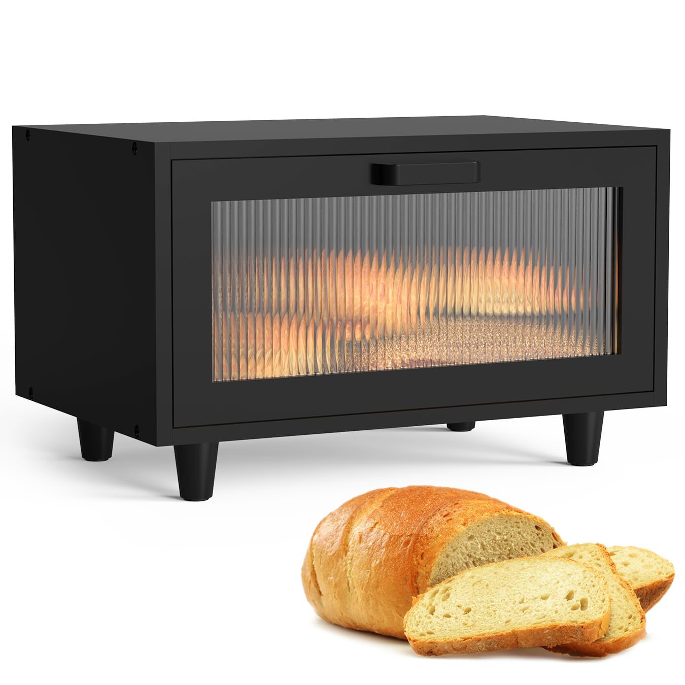 Photo 1 of LOHASOK Bread Box for Kitchen Countertop Farmhouse Bread Holder Bread Storage Wooden Bread Container Black