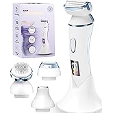 4 in 1 Electric Shaver for Women with Facial Brush, Electric Razor for Legs Underarm Pubic Hair, Bikini Trimmer IPX7 Portable Body Hair Removal, Wet & Dry Use, Rechargeable Grooming Kit, Light Blue