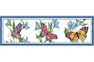 Cross Stitch Kits, Butterflies Flying Awesocrafts Easy Patterns Cross Stitching Embroidery Kit Supplies Christmas Gifts, Stamped or Counted (Butterflies, Stamped)