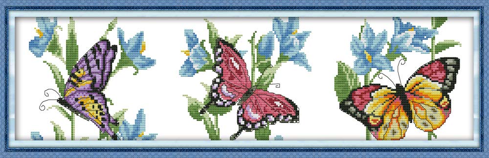 Awesocrafts Cross Stitch Kits, Butterflies Flying Easy Patterns Cross Stitching Embroidery Kit Supplies, Counted Options for Adults Beginners (Butterflies, Counted)