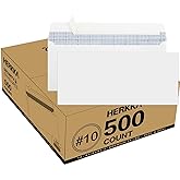 HERKKA #10 Security Self-Seal Envelopes, No.10 Windowless Bussiness Envelopes, Security Tinted with Printer Friendly Design - Size 4-1/8 x 9-1/2 Inch - White - 24 LB - 500 Pack