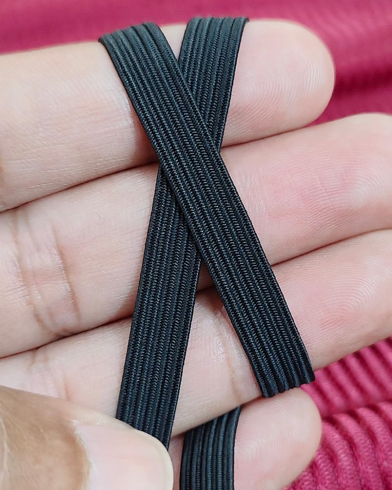 Noshad® Black, 8mm - 1/3" Flat Elastic Band Cord for Sewing Knicker, Skirt, Dressmaking, Haberdashery, Clothing, DIY Arts and Crafts Accessory, Material, Supplies (10Meter - 11Yard)