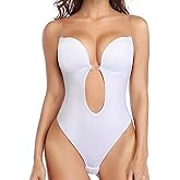 JOYSHAPER Women Plunge Backless Body shaper Bra Bodysuit Low back Thong Shapewear for Backless Dress Black 2XL