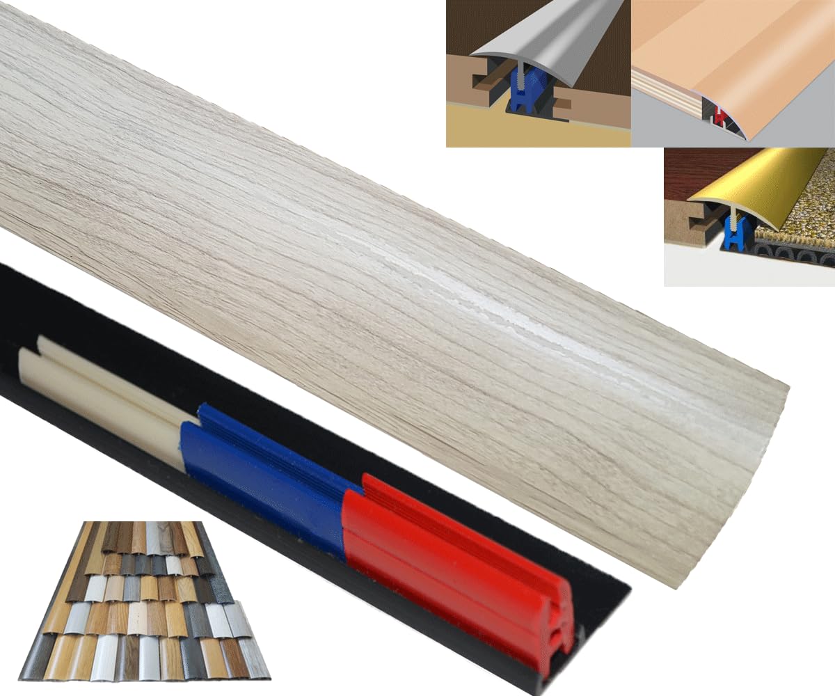 Laminate Door/Floor Threshold Strip 38mm x 90cm Multi-Purpose Multi-Height & Pivot Self Adhesive Cover Plate EasyClip (Washed Pine)