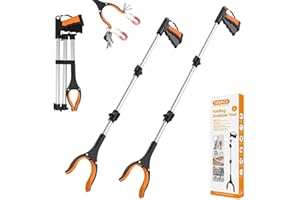 REWKCY 2-Pack 36" and 43" Extra Long Grabber Reacher Tool, Foldable Grabbers for Seniors with 360° Rotating Jaw +Magnets, 4" Wide Claw Opening Reacher Grabber Pickup Tool, Grabber Reacher Tool Heavy Duty