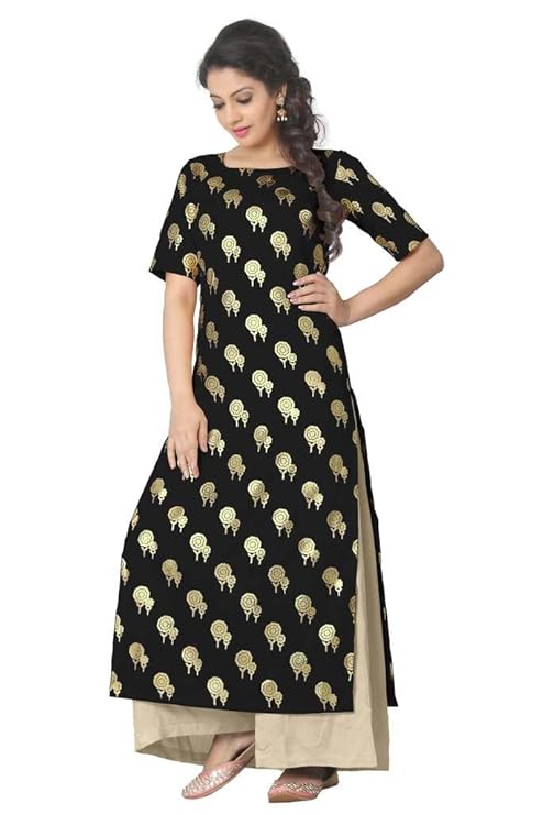 Women's Straight Faux Crepe Kurta (No Palazzo included)
