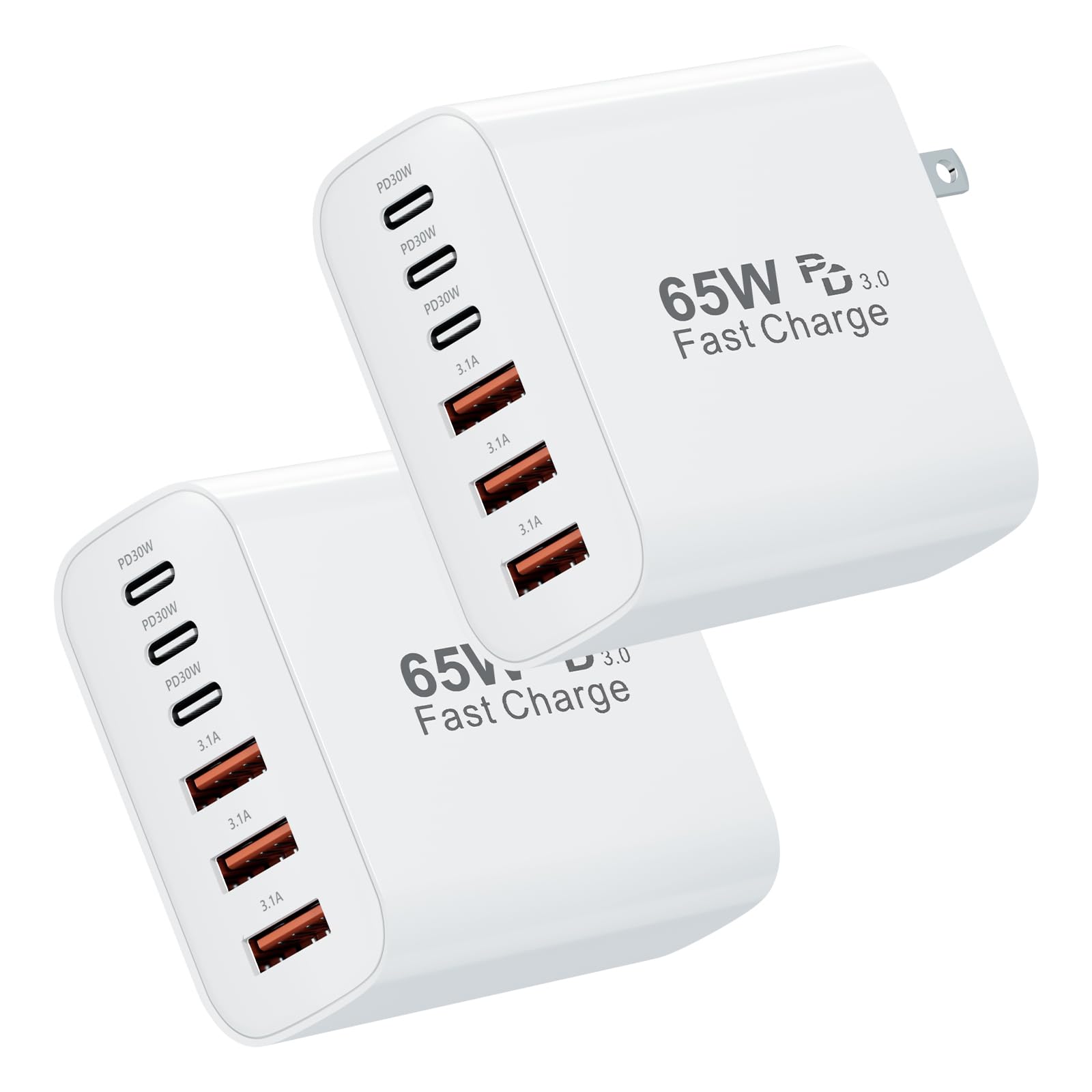 USB C Fast Wall Charger Block,65W 6-Port USBC Wall Charger iPhone Charger Fast Charging PD Power Adapter+QC Wall Plug Multiport Type C Brick Chargers for iPhone 17 16 15 14 13Pro Max,Samsung
