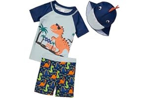 BAOPTEIL Baby Toddler Boys 3-Pieces Swimsuit Sets Blue Shark Bathing Suit Rash Guards Sunsuit Swimwear with Hat UPF 50+ FBA