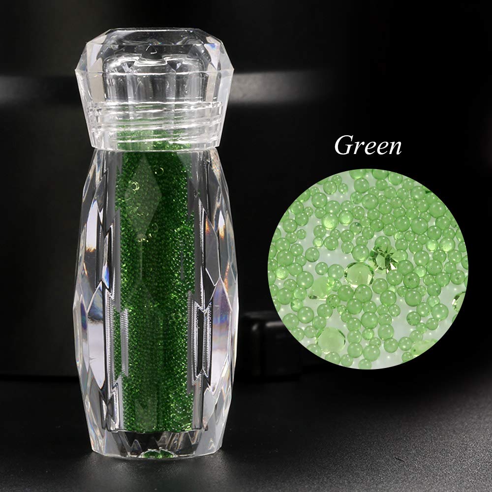 1 Bottle Micro Pixie Beads Gravel Nail Crystals For Nails Colorful Multicolor Micro Strass Glass Caviar Beads Nail Art 3D Decorations (Green)