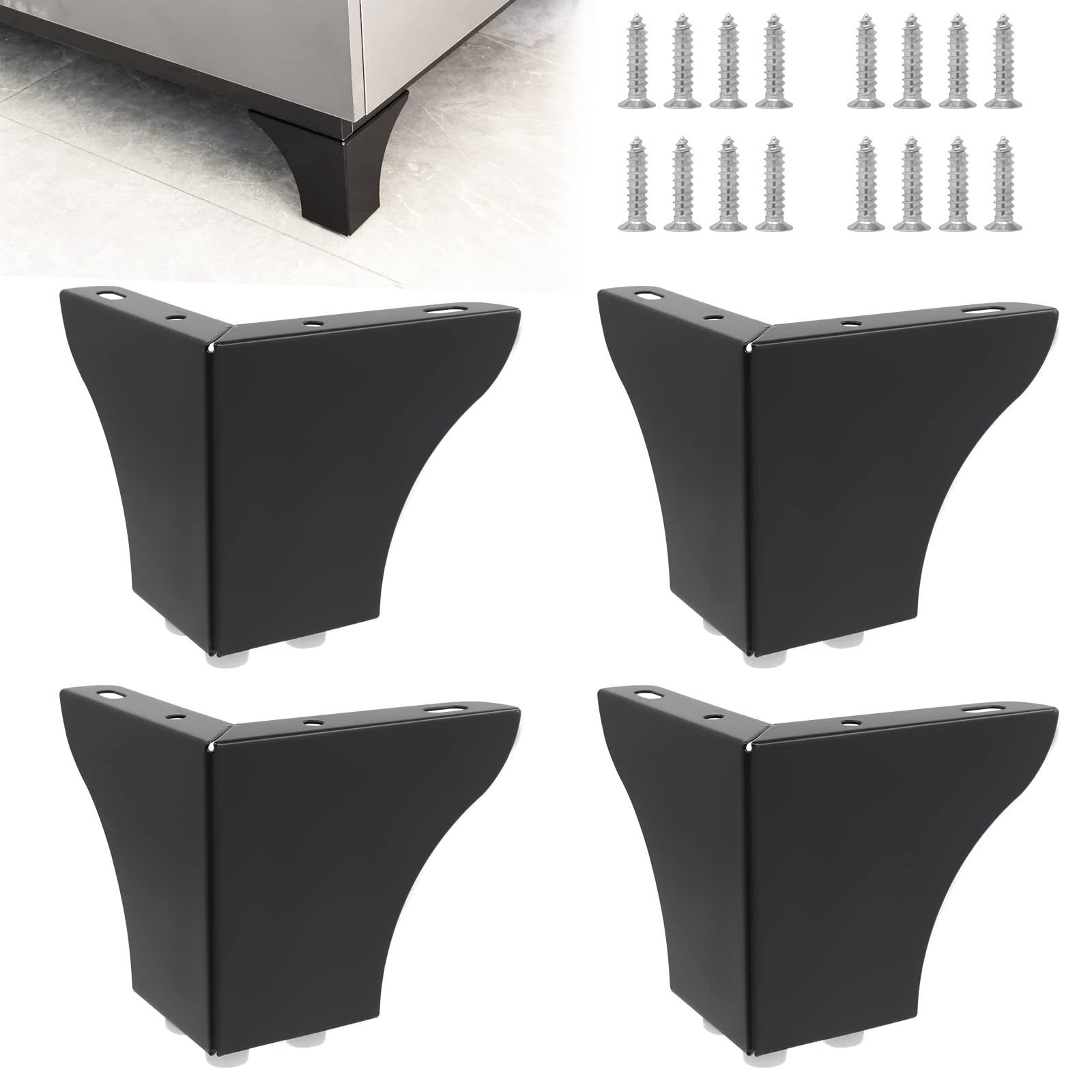 Wkmamo 4 Pcs Metal Furniture Legs,10cm Height Sofa Legs,Modern Triangle Furniture Feet DIY Replacement for Cabinet,Wardrobe,TV Cabinets,Drawers