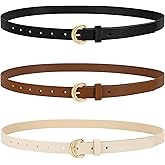 WERFORU 3 Pack Women Skinny Belt Thin Waist Belt for Women Leather Belt with Gold Buckle for Jeans Pants Dress 0.74" Width