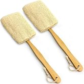 2 Pack Natural Exfoliating Loofah Luffa Loofa Bath Brush On a Stick, Shower Sponge Back Scrubber with Long Wooden Handle for Men &amp; Women, Deep Clean and Invigorate Your Skin Back Brush