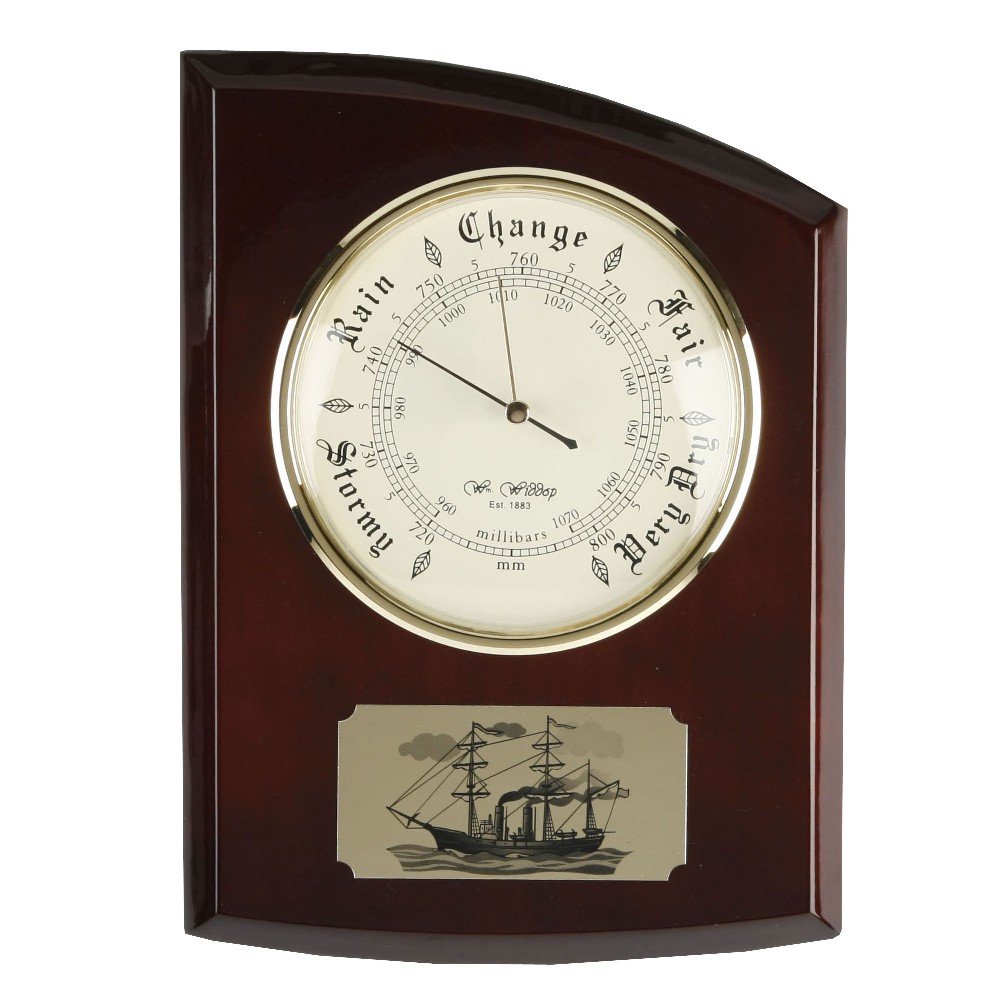 Widdop & Bingham W9593 Piano Wood Barometer with Ship Plaque Widdop & Bingham W9593 Piano Wood Barometer with Ship Plaque