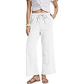 YOCUR Women Casual Drawstring Straight Leg Pants Cotton Linen Beach High Waisted Trousers Flowy Lounge Lightweight Pants