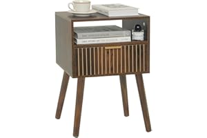 MaxSmeo Small Nightstand with Drawer, Mid Century Modern Bedside Table for Bedroom and Small Spaces, Solid Wood Legs, Easy Assembly, Rustic Brown