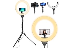 UBeesize 14'' Foldable Ring Light with 62'' Tripod Stand and Phone Holder, LED Selfie RingLight for iPhone with Remote, Circle Light for Tiktok/YouTube/Photography/Makeup/Live Stream