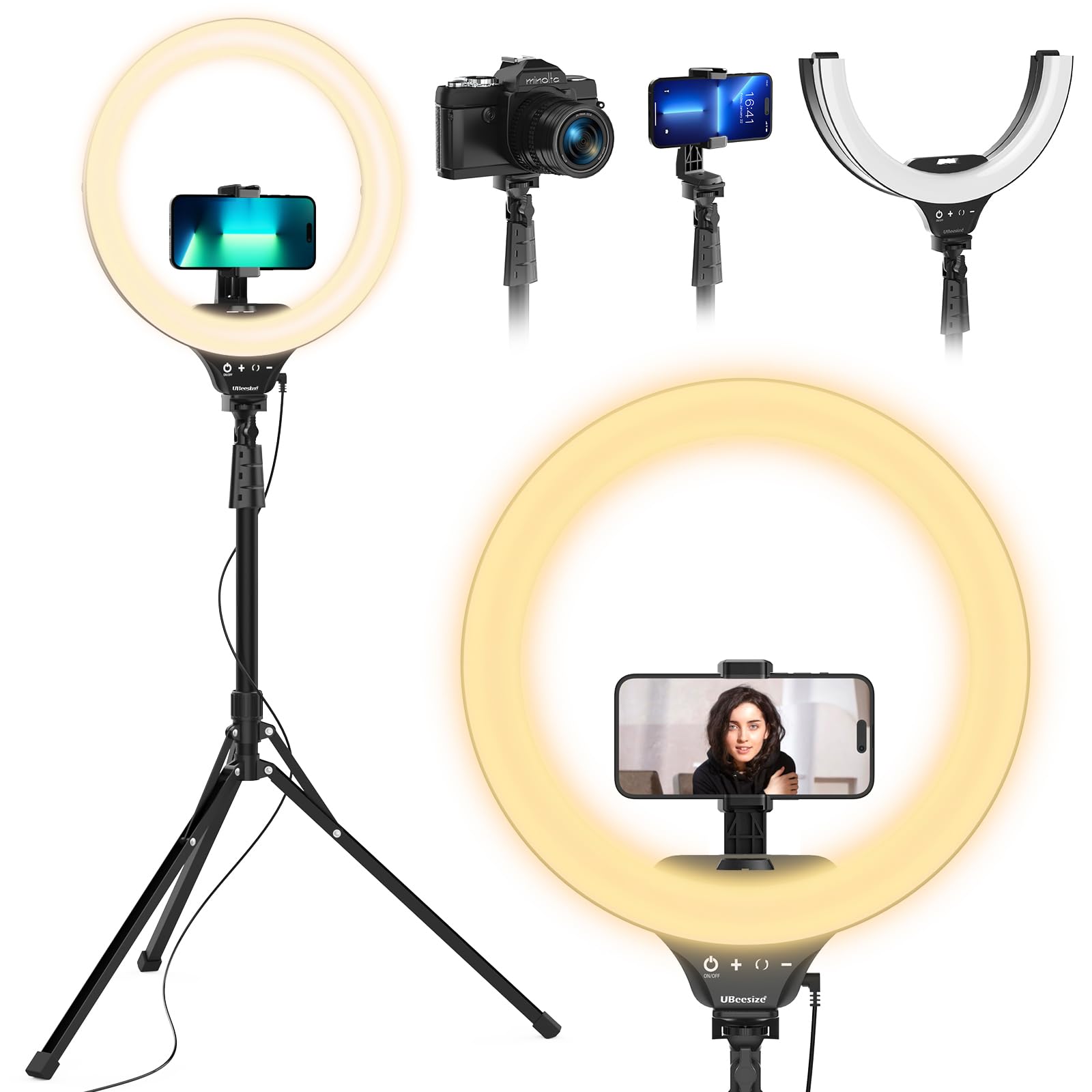 Photo 1 of ***(PARTS ONLY/ MISSING PARTS/ MAJOR DAMAGE/ NON FUNCTIONAL)***UBeesize 14'' Foldable Ring Light with 62'' Tripod Stand and Phone Holder, LED Selfie RingLight for iPhone with Remote, Circle Light for Tiktok/YouTube/Photography/Makeup/Live Stream