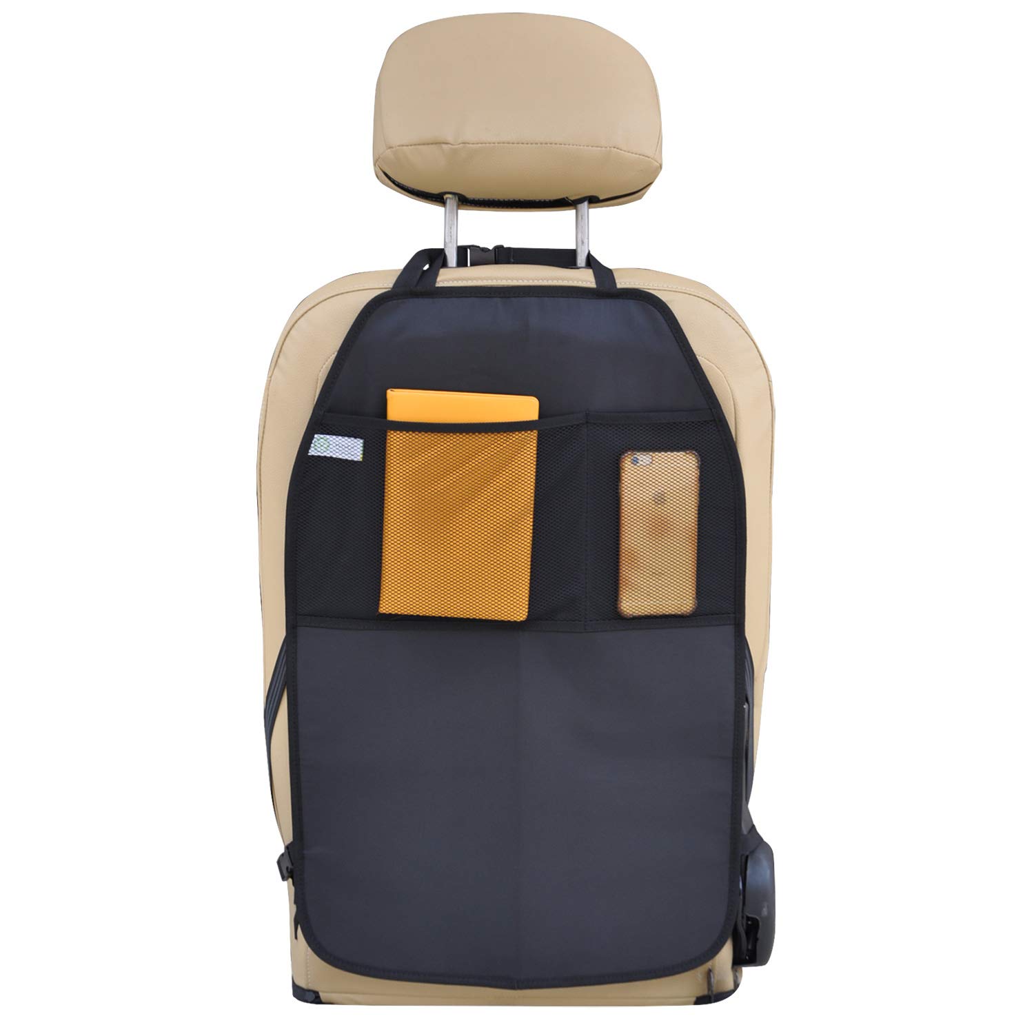 Viaviat Car Seat Protector Large Kick Mat 2 Pack Durable Water Resistant Auto Seat Back Covers with 2 Mesh Pockets Protection Against Dust Mud Scratches (Black, 2-Pack)