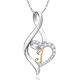Valentine's Day Gift Initial Necklace for Women Girls, Solid 925 Sterling Silver Heart Letter A-Z Monogram Name Pendant, Personalized Jewelry Anniversary Birthday Gift for Wife Girlfriend Mom Daughter