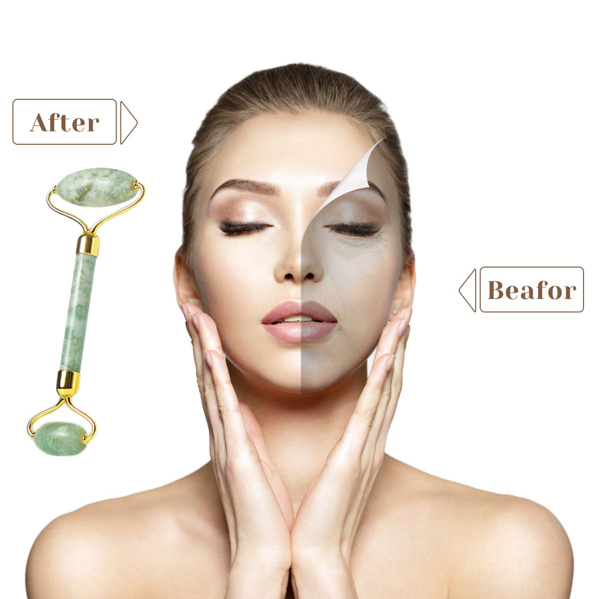 Jade Roller Gua Sha Massage Tool Set for Face Natural Facial Jade Stone Set Anti Aging Face Massager Face Eye Neck Beauty Roller for Smoothing Firming Include Gift Box: Beauty