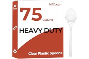 Biocean 75 Count Disposable Plastic Spoons Clear Spoons Heavy Duty Silverware Reusable Plastic Spoons Bulk Disposable Cutlery Plastic Utensils Flatware for Home Restaurant Wedding Party Picnic Camping