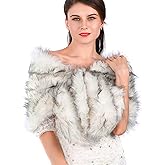 Aukmla Women's Wedding Fur Wraps and Shawls Bridal Fur Stoles Scarf with Rhinestones Brooch for Bride and Bridesmaids