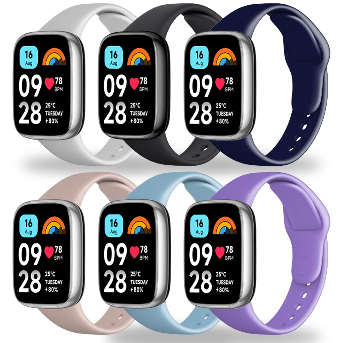 BABEJIA 6 Pieces Bracelet Compatible with Xiaomi Redmi Watch 3 Active, Replacement Strap for Xiaomi Redmi Watch 3 Active, Replacement Bands Redmi Watch 3 Active Bracelets, Length Adjustable