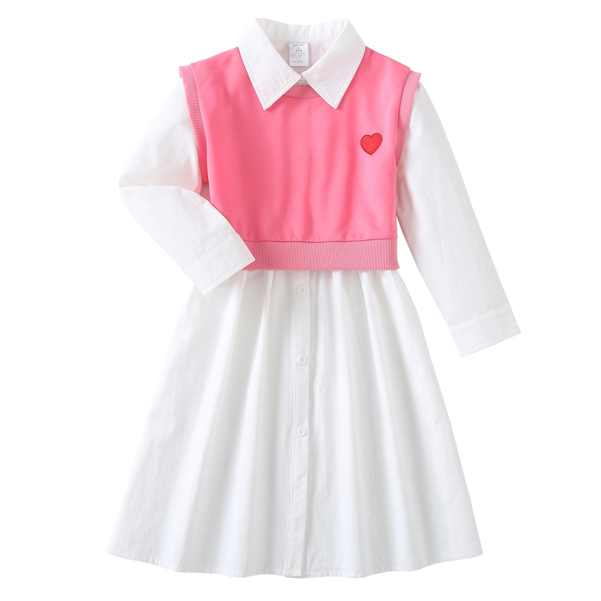 Photo 1 of J·E Sterguard Toddler Girl Cotton Long Sleeve Dresses Little Girls Clothes Size 4T-5T 2 Piece Outfits for Kids Girls' Fashion Shirt Set 0026WP1