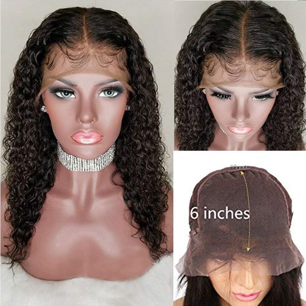 8A Curly Full Lace Human Hair Wigs with Baby Hair Brazilian Virgin Remy Hair Glueless Lace Front Wig for Black Women (16 inch 130%, 13X6 Lace Front Wig)