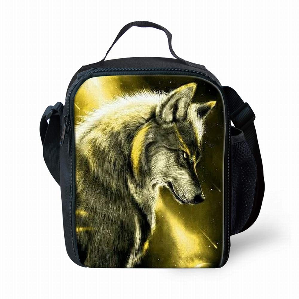 Amzbeauty Gold Galaxy Wolf Print Lunch Bag for School Kids Boys Girls Small Lunch Box Insulated Lunch Container with Adjustable & Removable Tote Bag — image 1