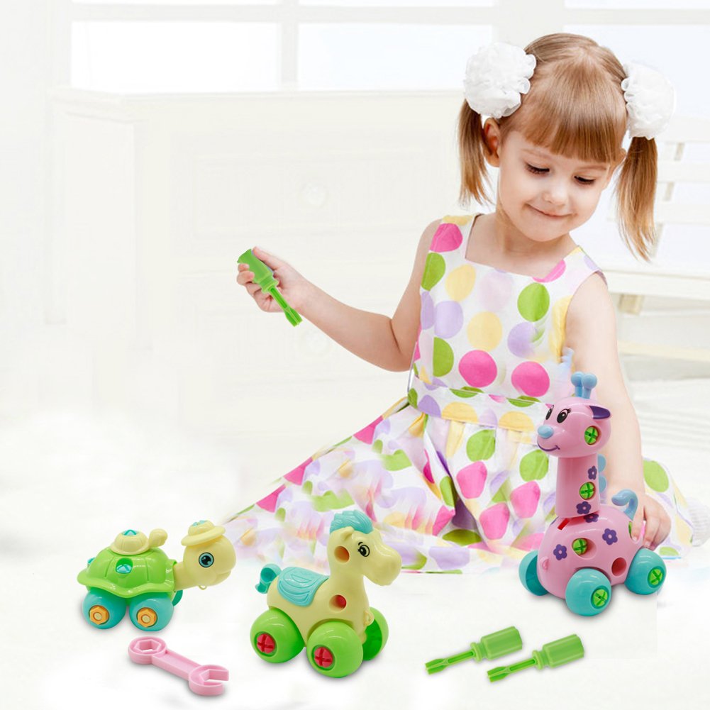 Fajiabao Take Apart Building Toys 3 Set- Giraffe & Horse & Tortoise Model- Best Educational Stem Construction Toys for Toddlers and Kids 3 years and up