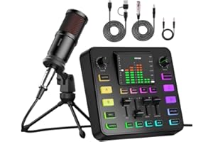 P PUPGSIS Podcast Equipment Bundle, PUPGSIS Audio Mixer with Dynamic Microphone, Pro-preamp, Bluetooth 5.3, Gaming Equipment Set for Podcast Recording, Live Streaming, Video Vocals, Phone, DJ