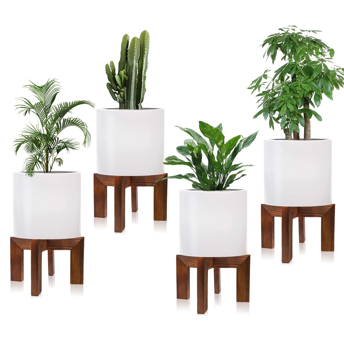 Photo 1 of hismocal 4 Pack Wood Plant Stand Indoor Holders for Plants, Sturdy Flower Pot Stands Plants Shelf, Wooden Stool for Patio Plant Stand, Fit 5-18 Inch Variety Flower Pots, Easily Assemble