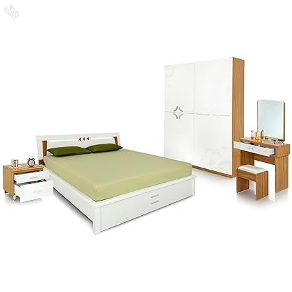 Royal Oak Olive King Size Bed Set White High Gloss Amazon
