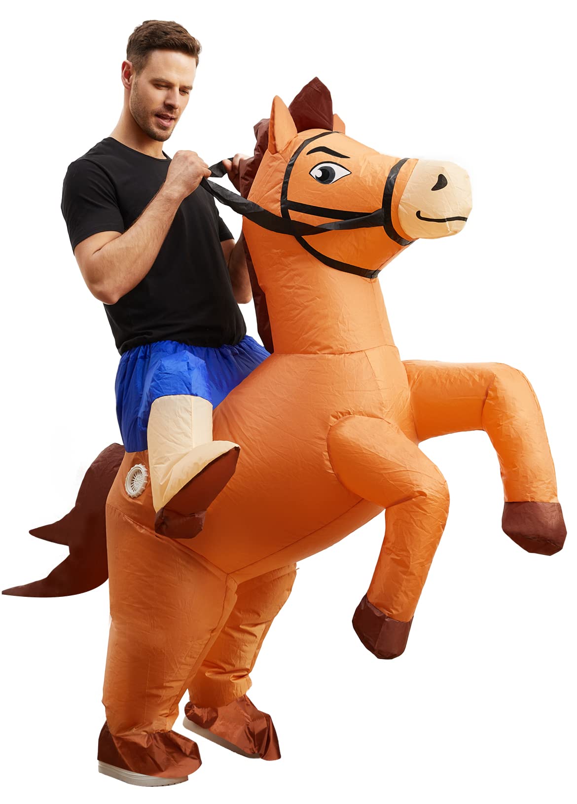 Photo 1 of Seeds of Light Inflatable Costume Adult Horse Costumes Inflatable Horse Riding Costume Cowboy Blow Up Halloween Costume for Men Women Party