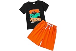 GOLLUNER Kid Toddler Boy Summer Clothes Hawaiian Jungle Short Sleeve T-Shirt + Shorts 2PC Summer Outfits Set