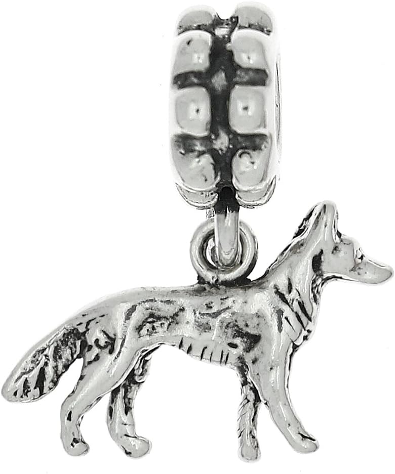 LGUSterling Silver Small 3D German Shepherd Dangle Bead Charm