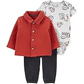 Carter's Baby Boys' Cardigan Sets, Quilted Red/Construction/Multi, 18m
