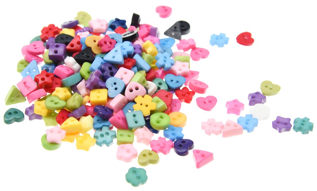 FiveSeasonStuff® 200 Pcs 6mm Mixed Shaped and Mixed Coloured Acrylic Resin 2-Hole Baby Sewing Buttons, for DIY Accessories, Clothing, Shoes, Arts & Crafts, Hats and Handmade Decorations etc