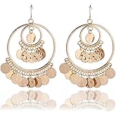 Bohemian Chandelier Coin Sequins Dangle Drop Earrings Ethnic Gypsy Beads Tassel Hoops with Disc Charms Boho Ear Jewelry Women