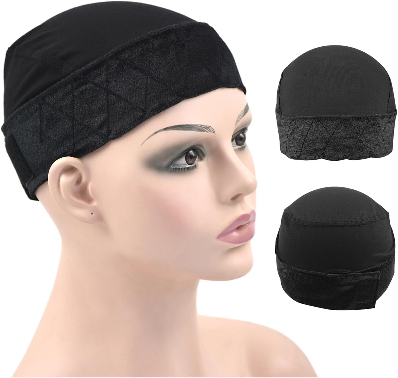 Wig Grip Cap for Women - 2-in-1 Adjustable Comfortable Bands With Cap for Lace Front Wig (Black) — image 1