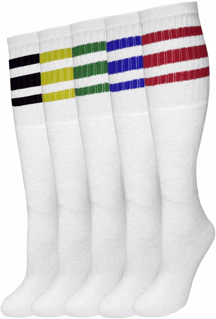 Men's Tube Socks Assorted Stripe Color 22" Length - 5 Pairs
