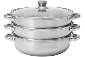 Mrisata Steamer Pot for Cooking, Steam Pots with Lid 3 Tier Stainless Steel Double Ear Stock Steaming Multipurpose Cookware w